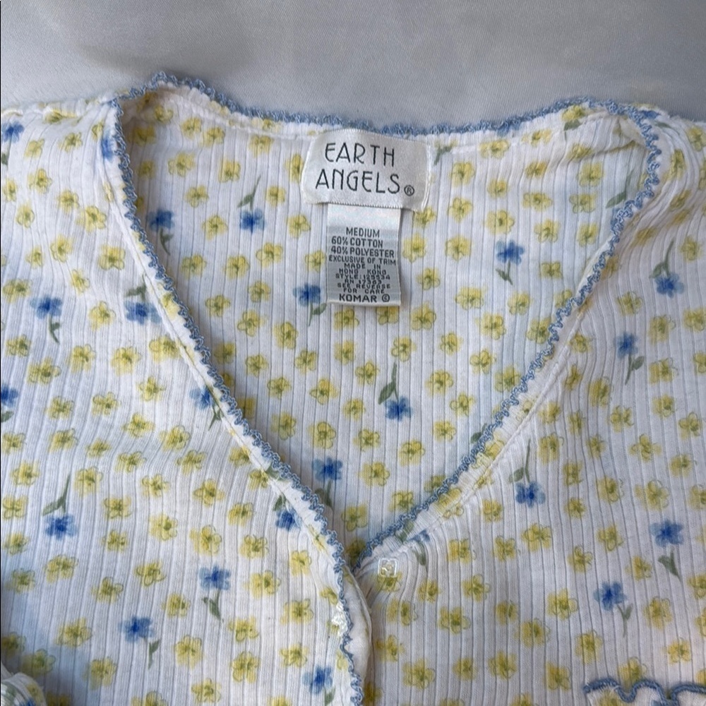 Vintage Earth Angels Floral Pajama Set, ruffled hems, sz Med &Small, *READ - Picture 3 of 11